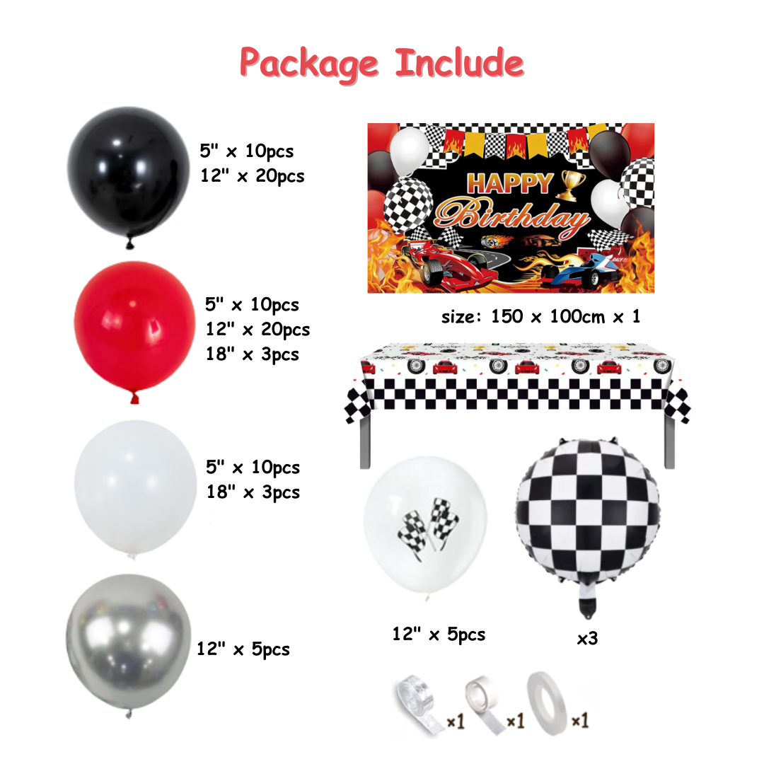 89pcs Red Black Racing Car Balloons Garland Kit
