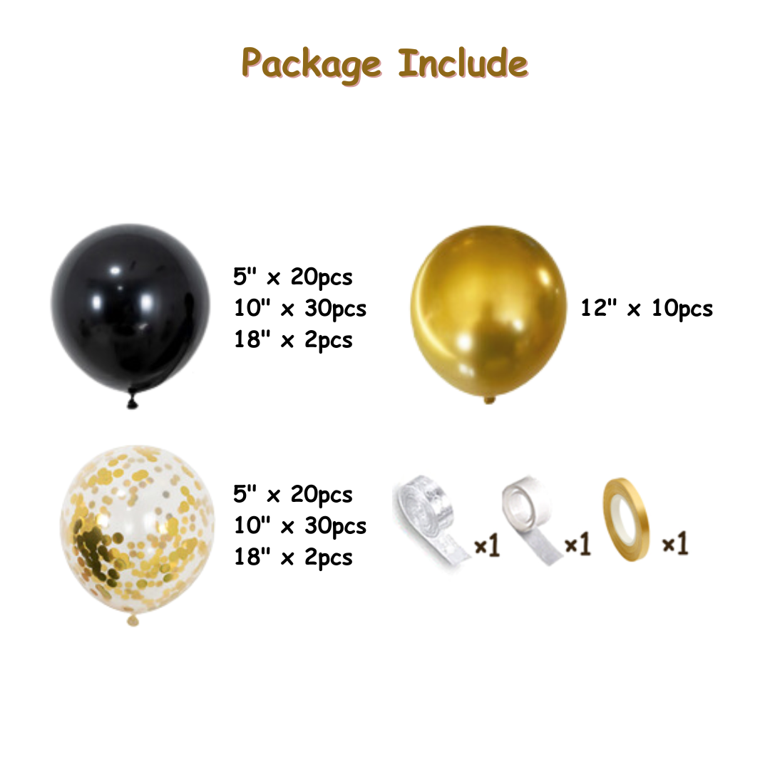 117pcs Black Gold Balloons Garland Kit