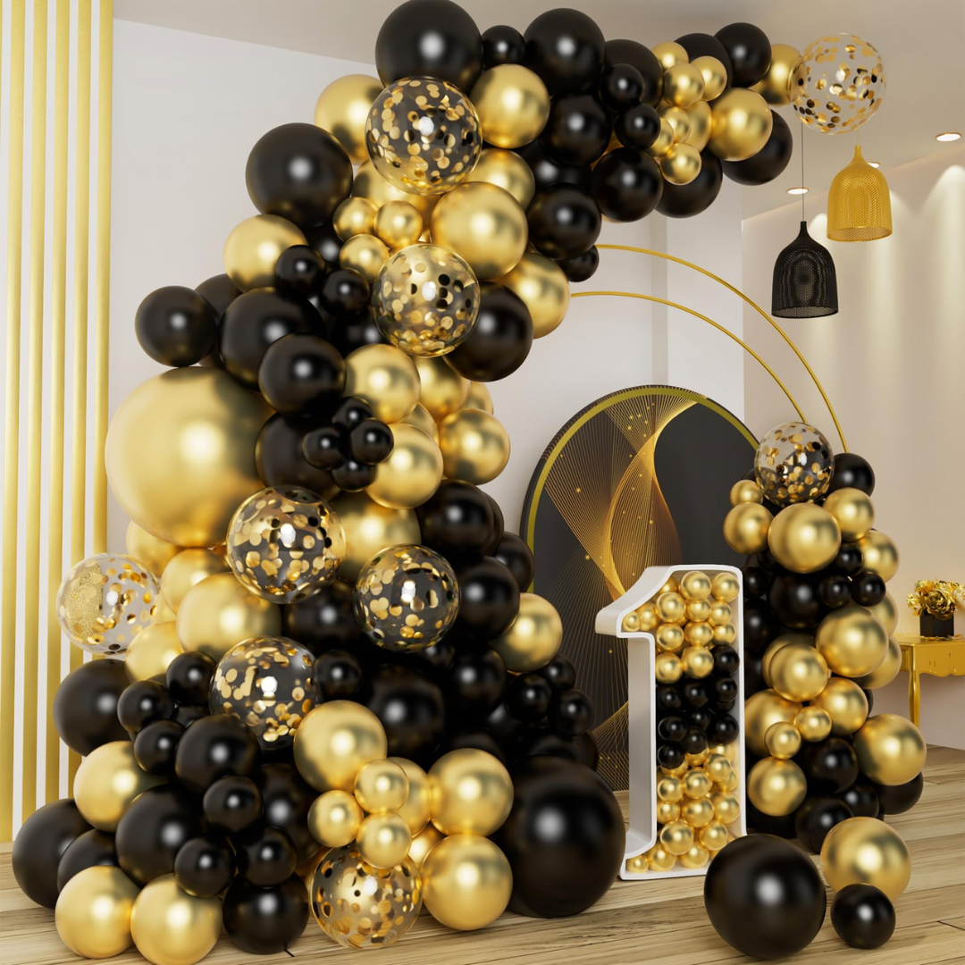 117pcs Black Gold Balloons Garland Kit