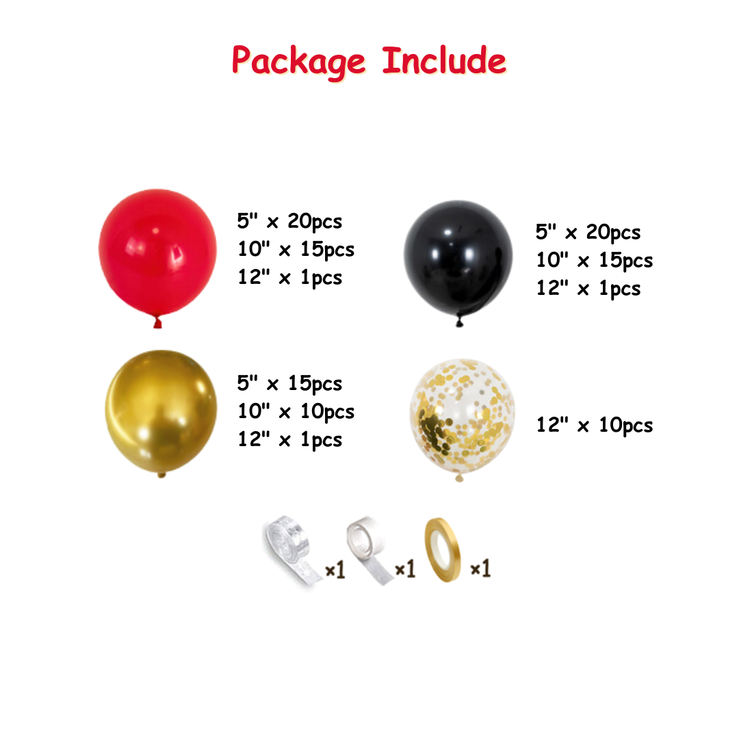 111pcs Gold Black Red Balloons Garland Kit