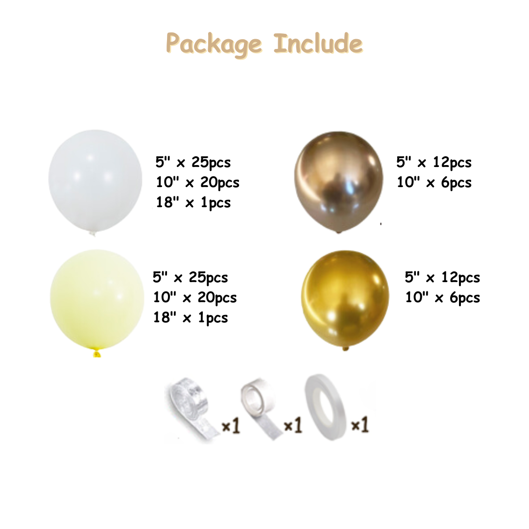 131pcs Beige Gold White Balloons Garland Kit