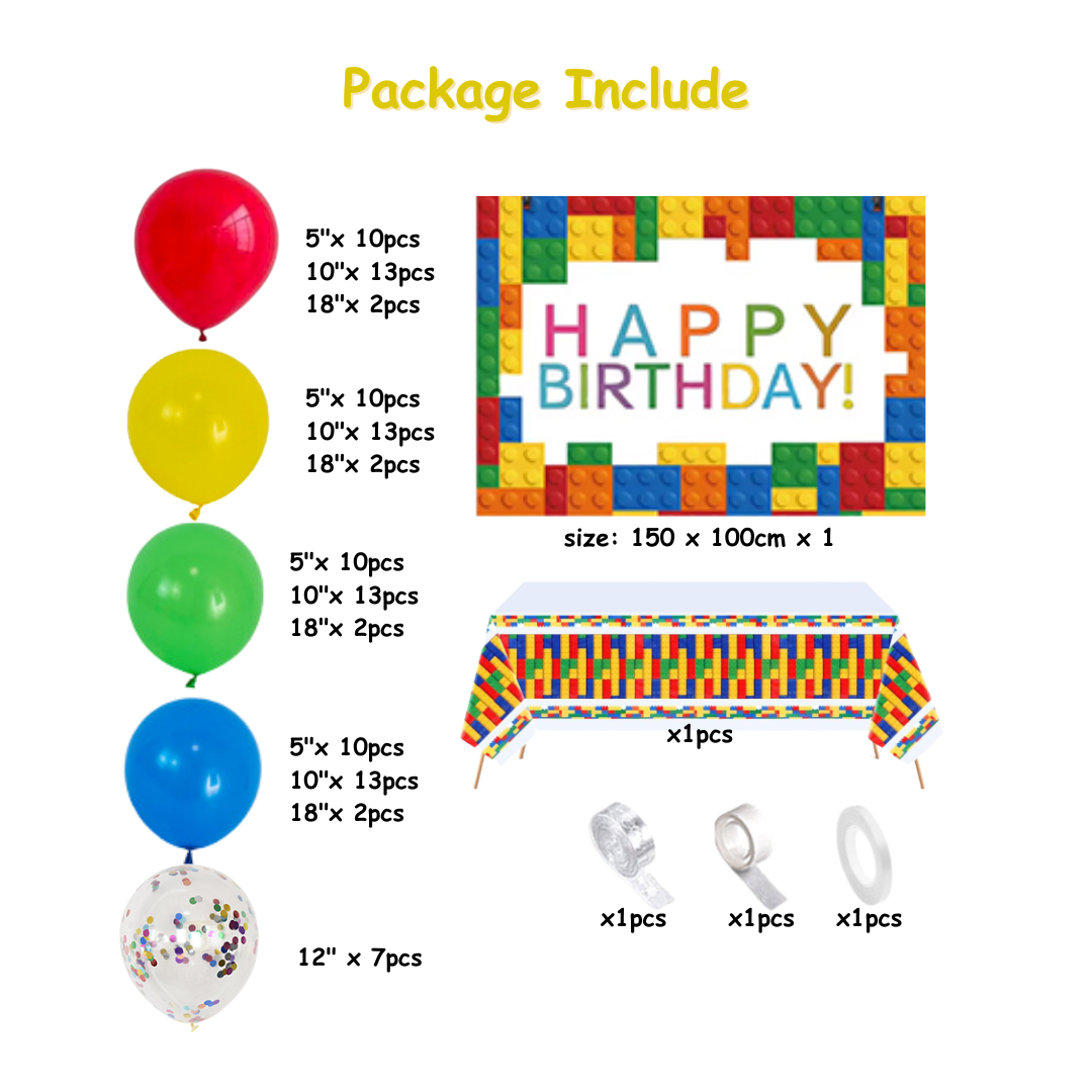 112pcs Lego Building Blocks Theme Balloons Garland Kit