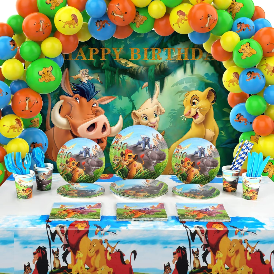 97pcs Lion King Balloons Garland Kit with Backdrop and Table Cover