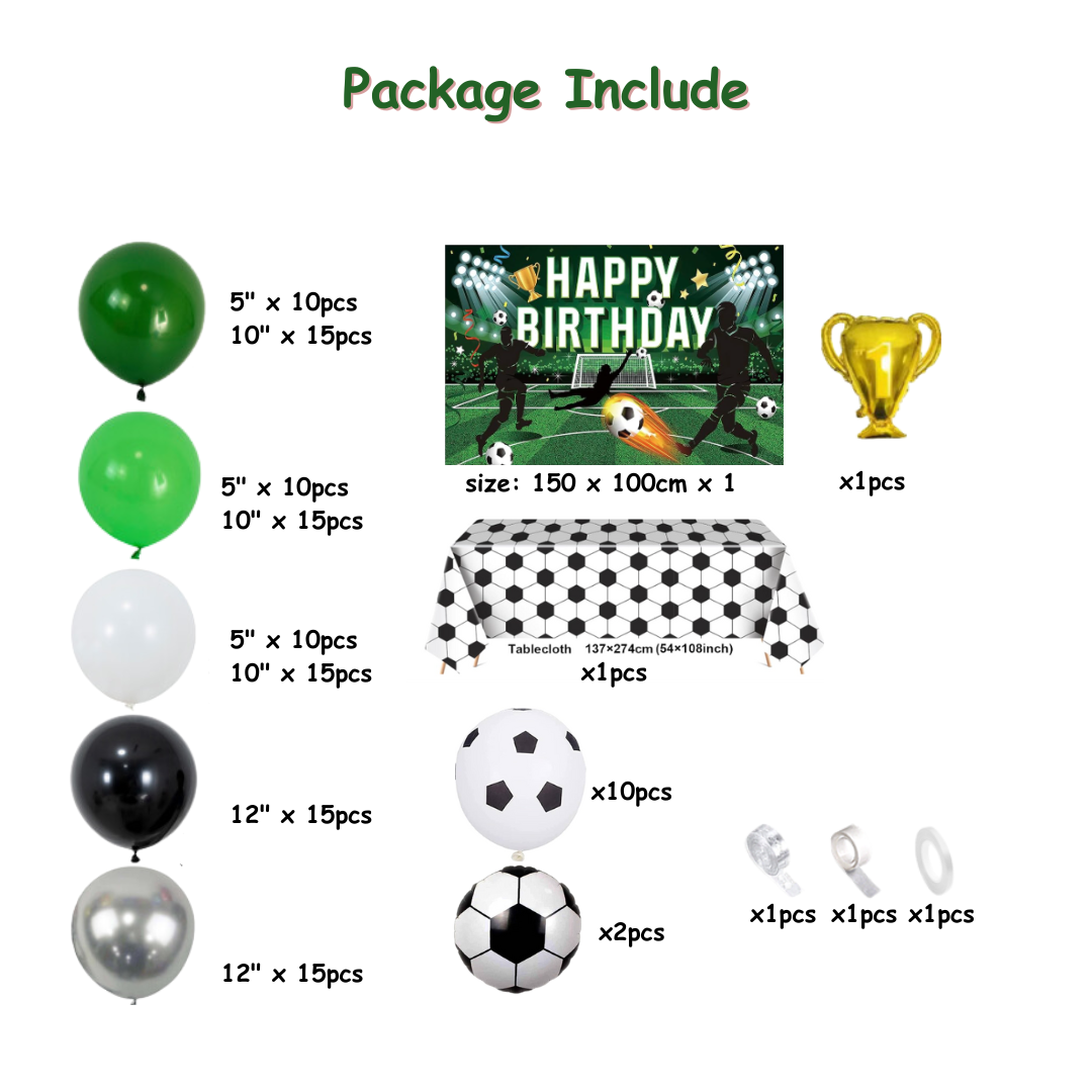124pcsFootball Theme Balloons Garland Kit With Backdrop and Table Cover