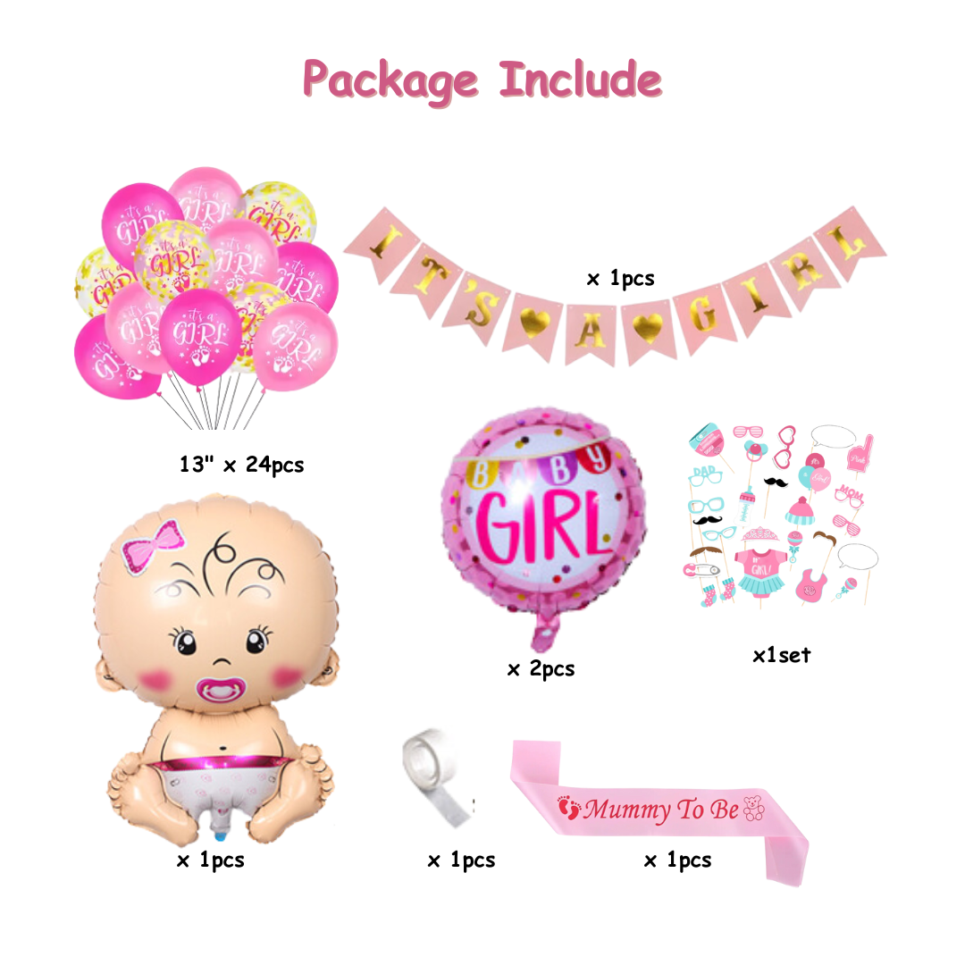 31pcs it’s a Girl Pink Baby Shower Balloon Decorations