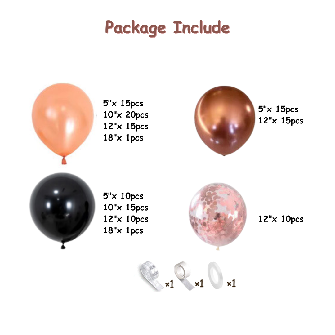 130pcs Rose Gold Black Balloons Garland Kit