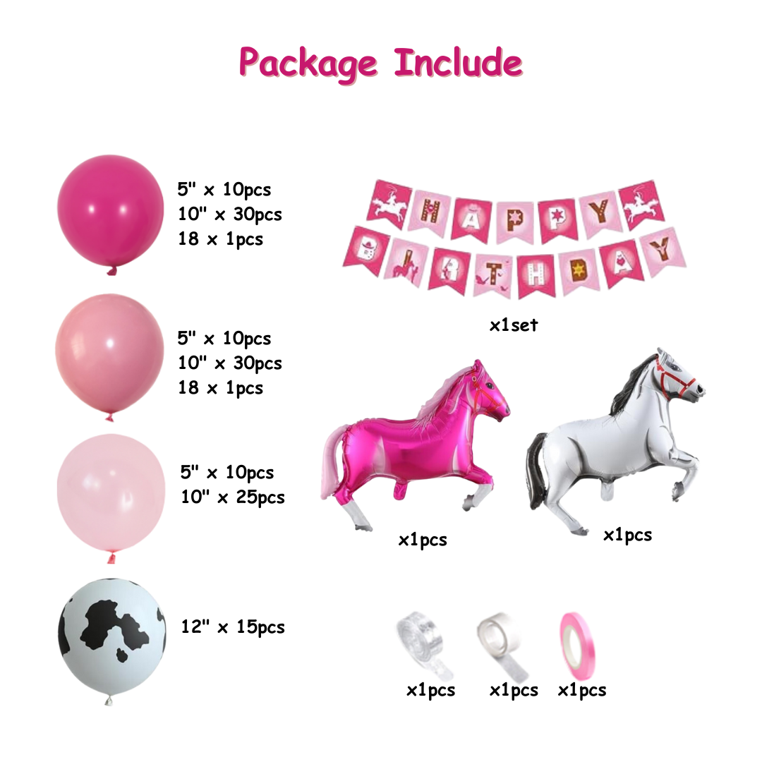 138PCS Cowgirl Pink Balloon Garland Arch Kit with Horse Balloons