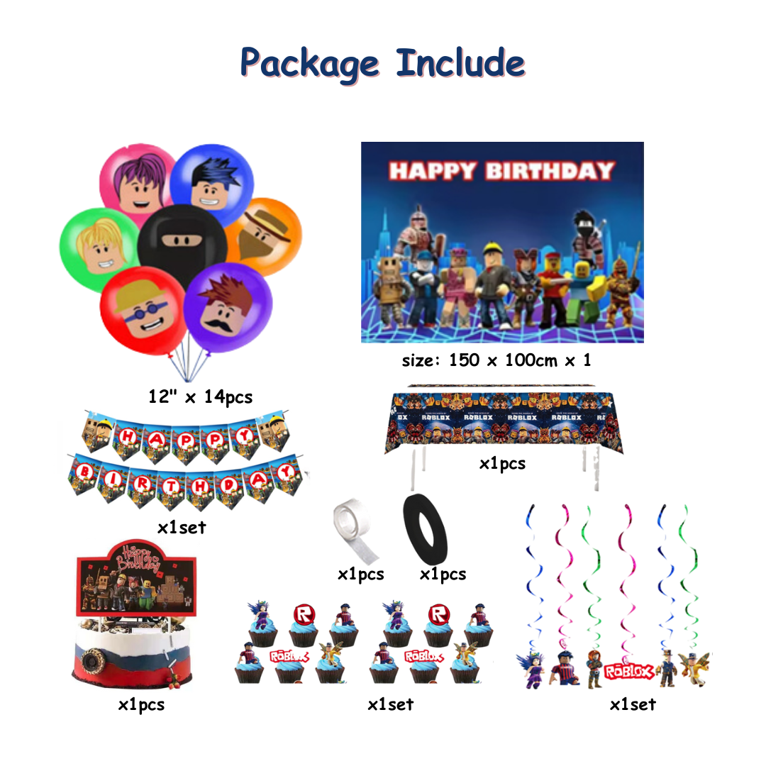22pcs Roblox Birthday Decorations with Backdrop and Table Cover