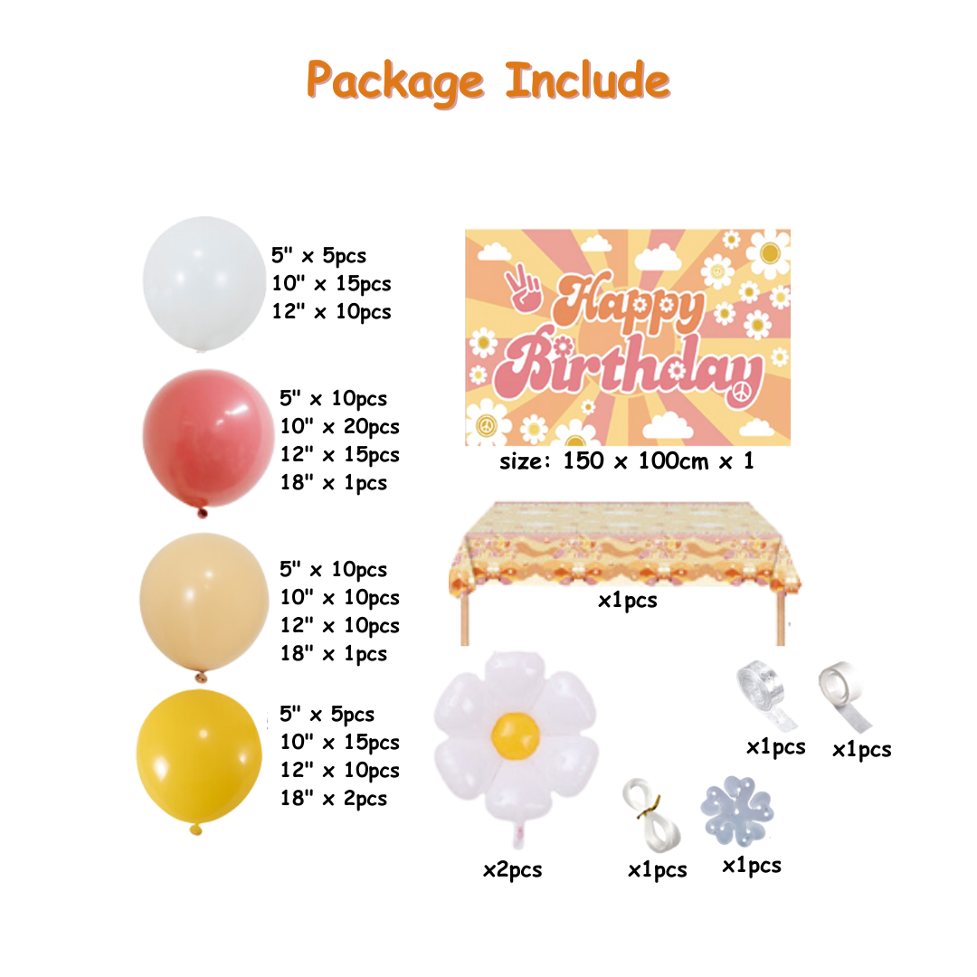 150pcs Groovy Retro Boho Daisy Birthday Decorations with Backdrop and Table Cover