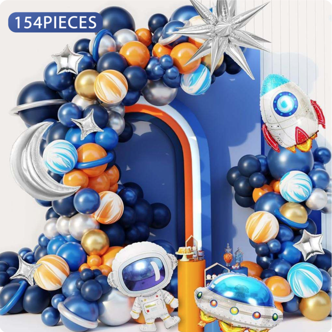 154pcs Outerspace Blue Party Decorations with Space Foil Balloons