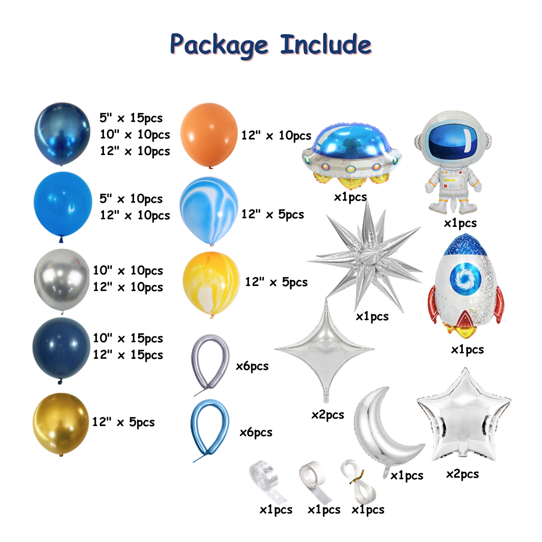 154pcs Outerspace Blue Party Decorations with Space Foil Balloons