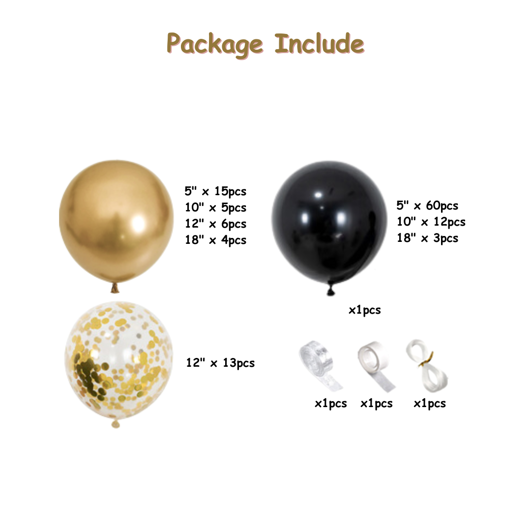 121pcs Gold and Black Party Decorations Kit