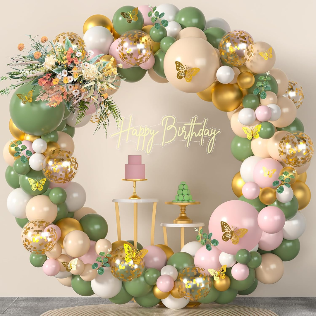 157pcs Sage Green and Pink Balloon Decorations Kit
