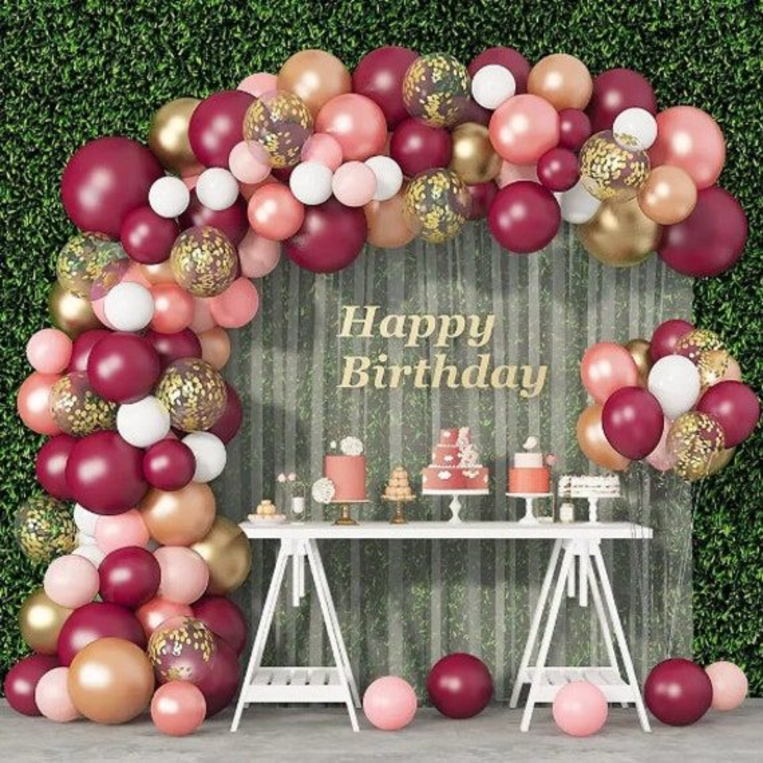 118pcs Rose Gold Burgundy Maroon Balloon Decorations Kit