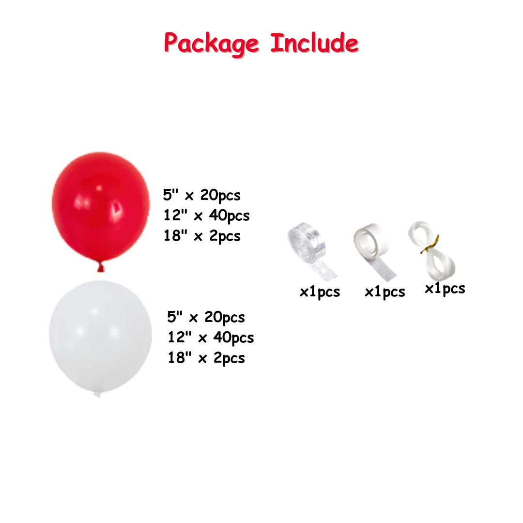 127pcs Red and White Balloon Decoration Kit