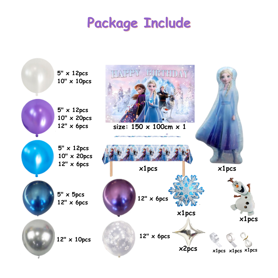 141pcs Frozen Birthday Decoration with Backdrop, Table Cover, Snowman, Elsa and Snowflake