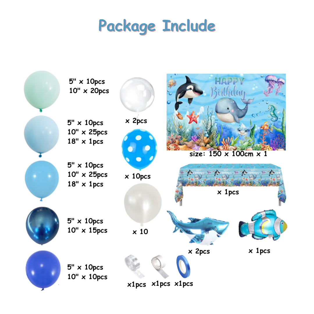 177pcs Ocean Theme Birthday Decoration Kit with Backdrop and Table Cover