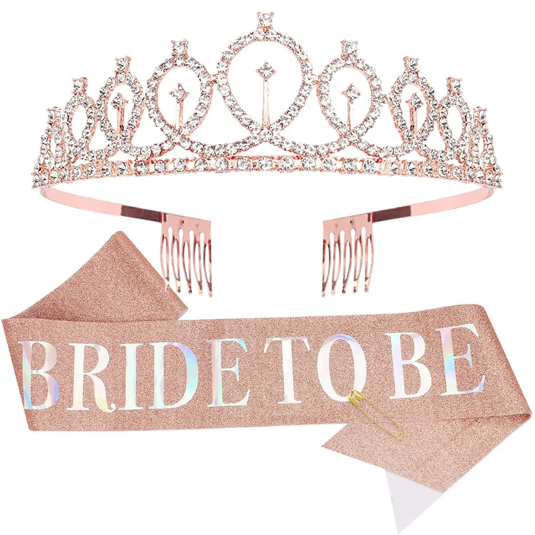 Rose Gold Bride to be Sash and Bridal Tiara