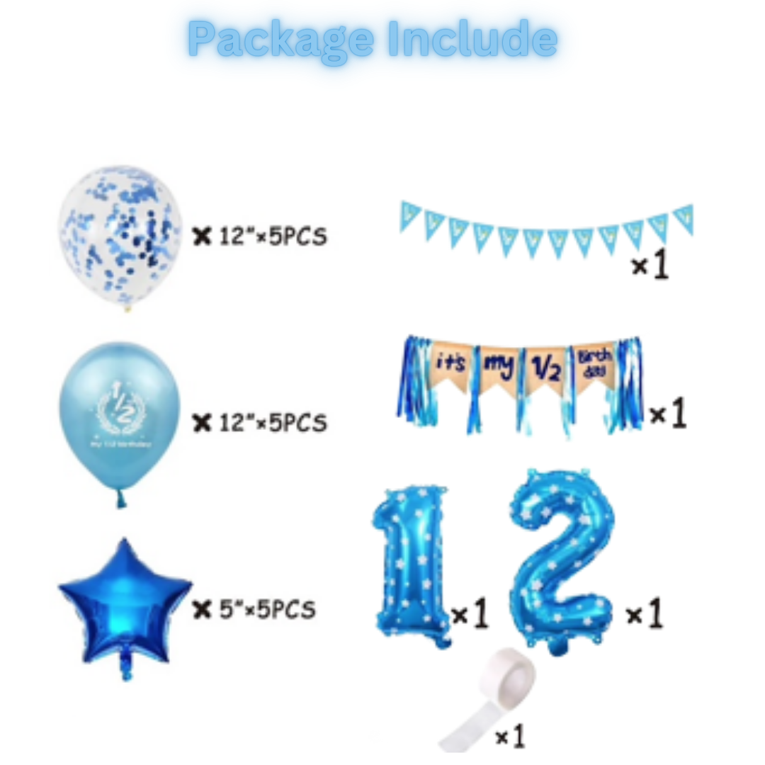 20pcs 1/2 Birthday Blue Decorations Kit