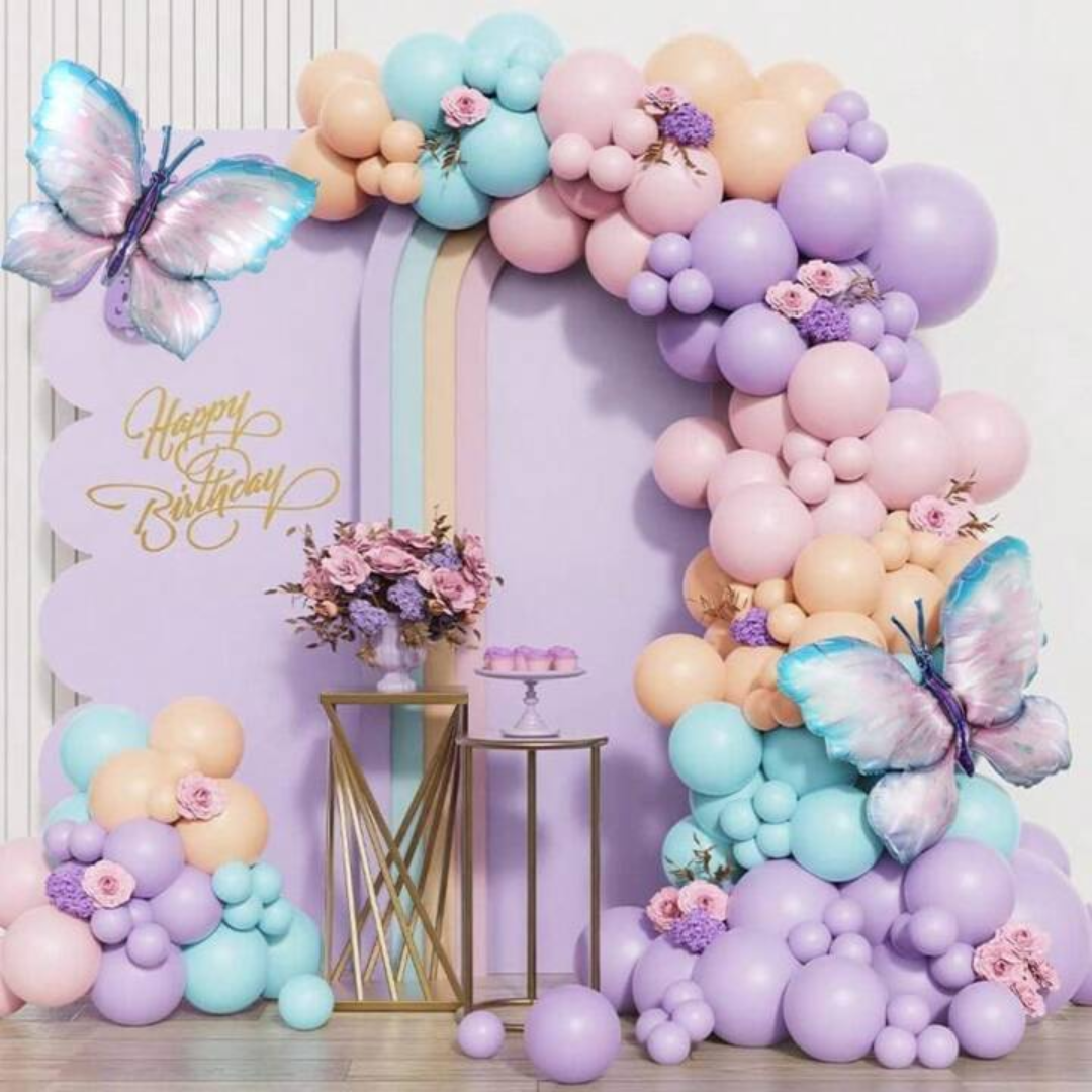 158pcs Pink and Purple Macaron Butterfly Balloons Garland Kit