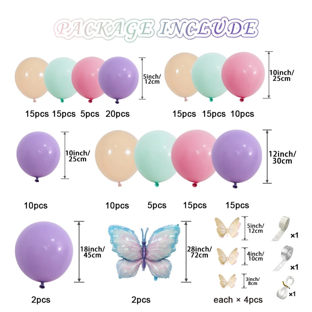 158pcs Pink and Purple Macaron Butterfly Balloons Garland Kit
