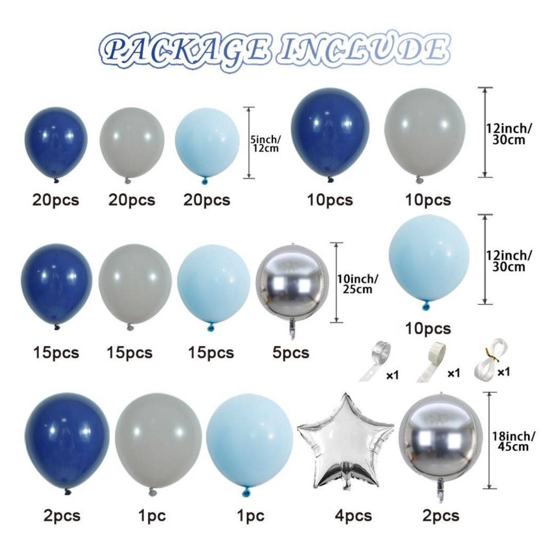 153pcs Navy Blue Silver Balloon Garland Kit