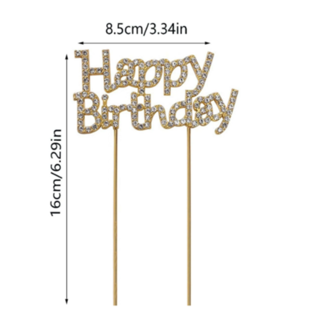 Gold Rhinestone Happy Birthday Cake Topper