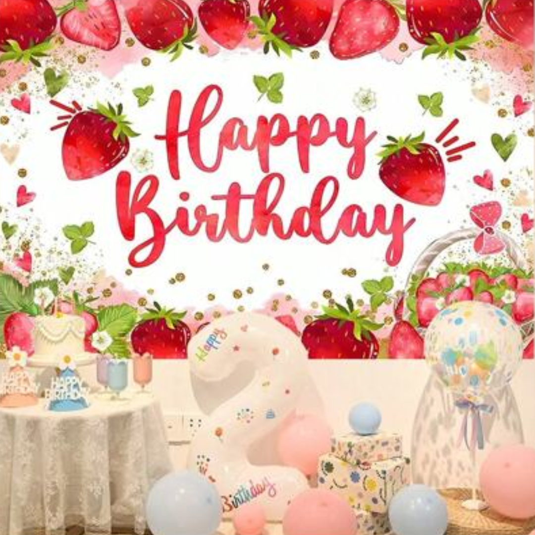 Strawberry Theme Happy Birthday Backdrop