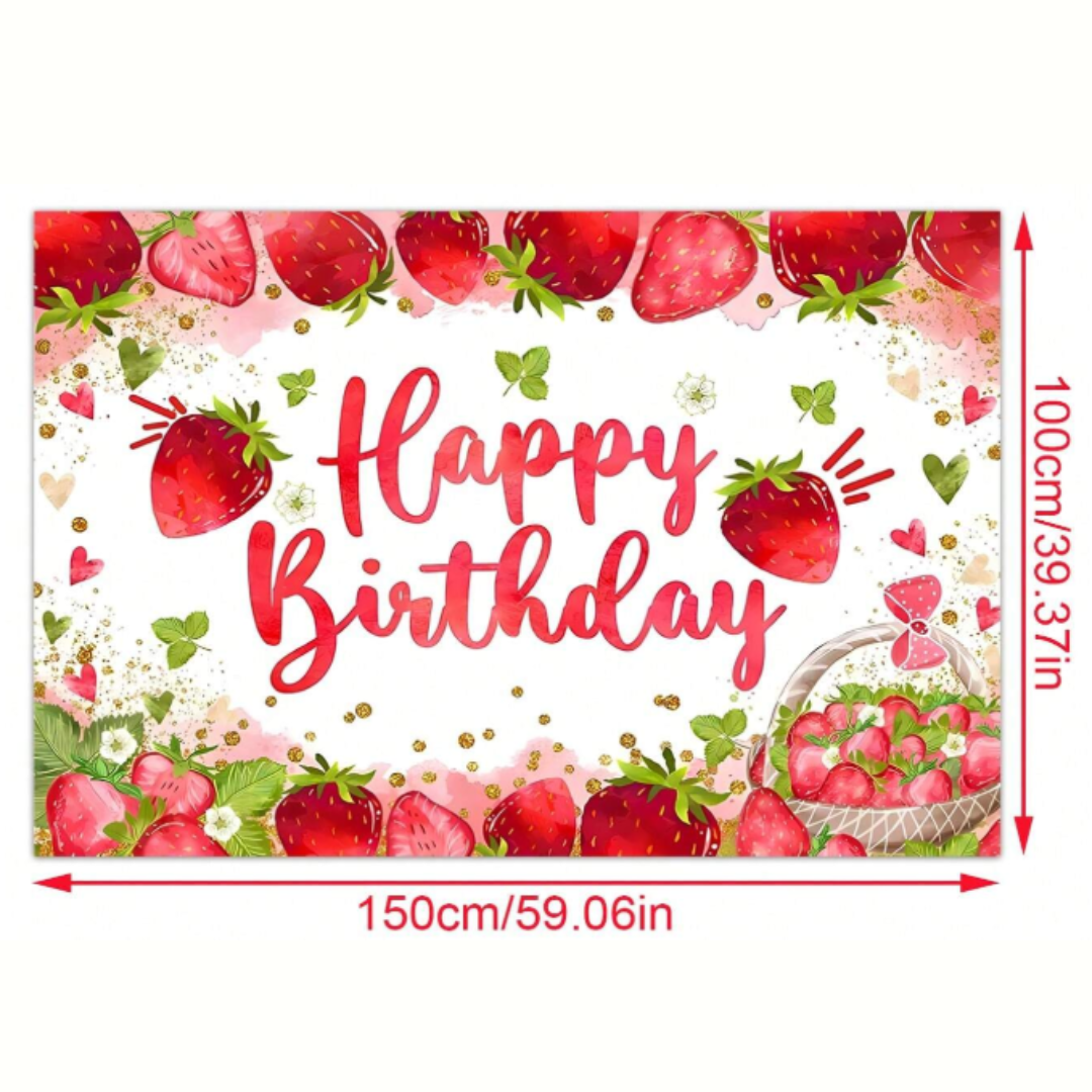 Strawberry Theme Happy Birthday Backdrop