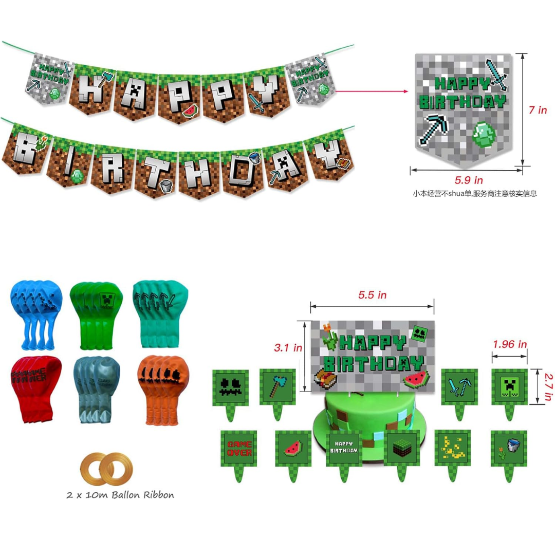 Minecraft Theme Birthday Party Decorations Set
