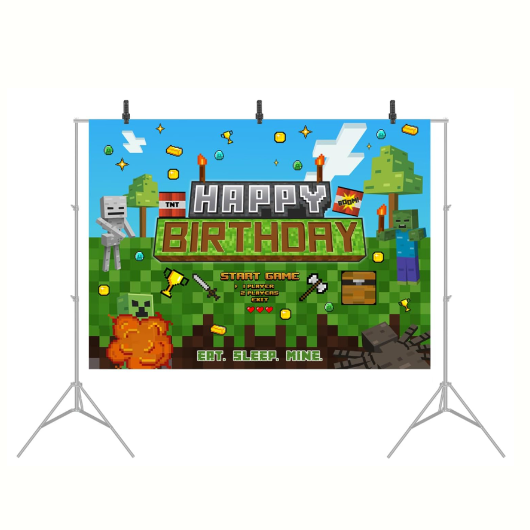 Minecraft Game Theme Happy Birthday Backdrop