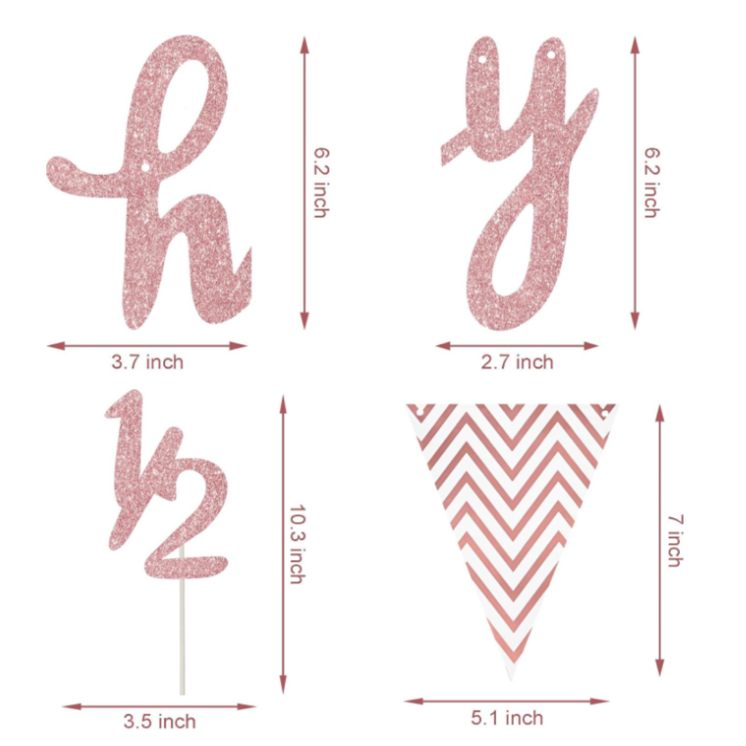 1/2 Birthday Rose Gold Banner Set