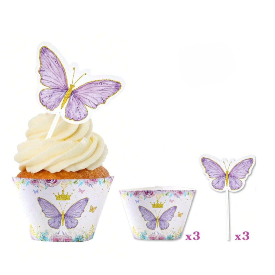 6pcs Purple Butterfly Theme Cupcake Toppers