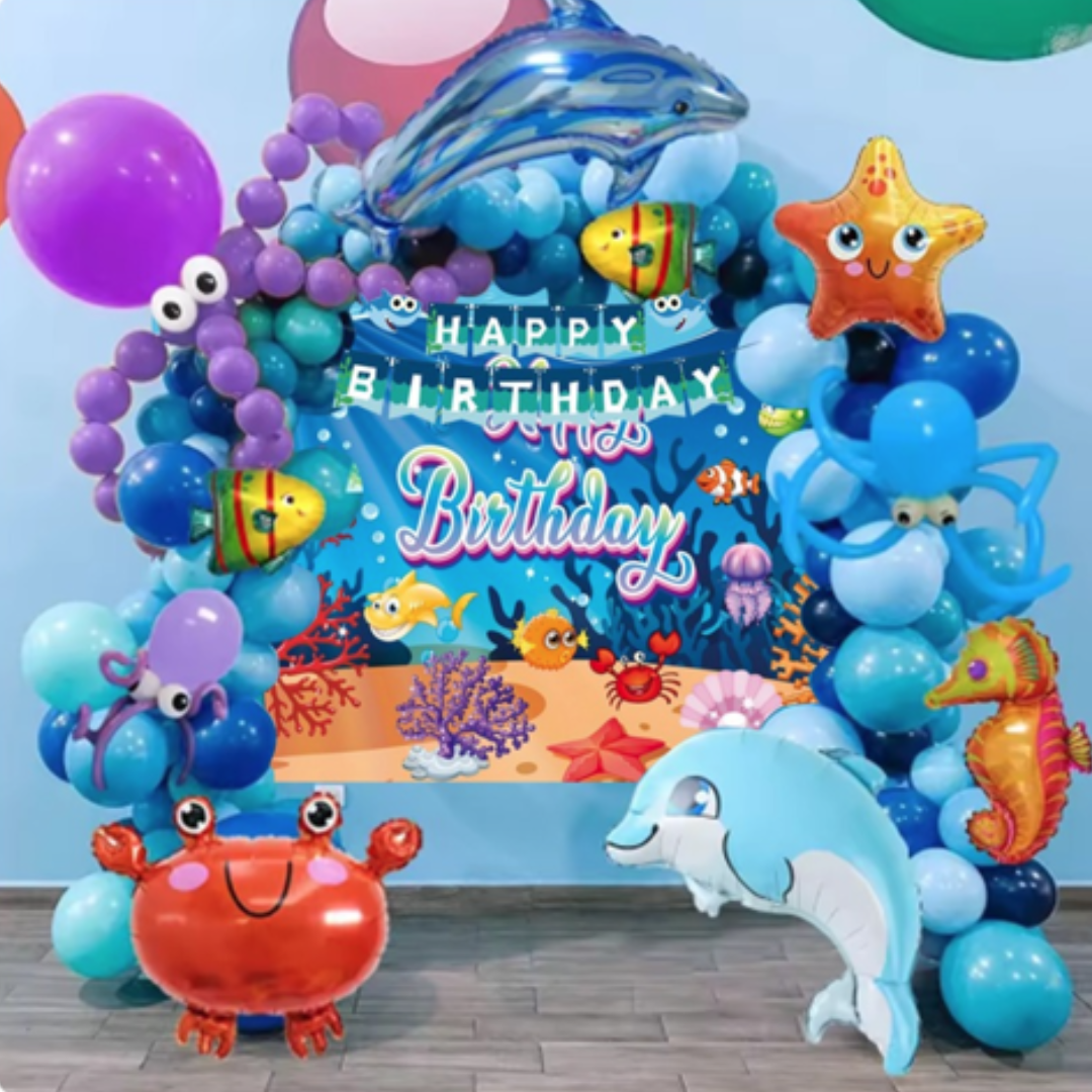 175pcs Under The Sea Party Decorations with Backdrop