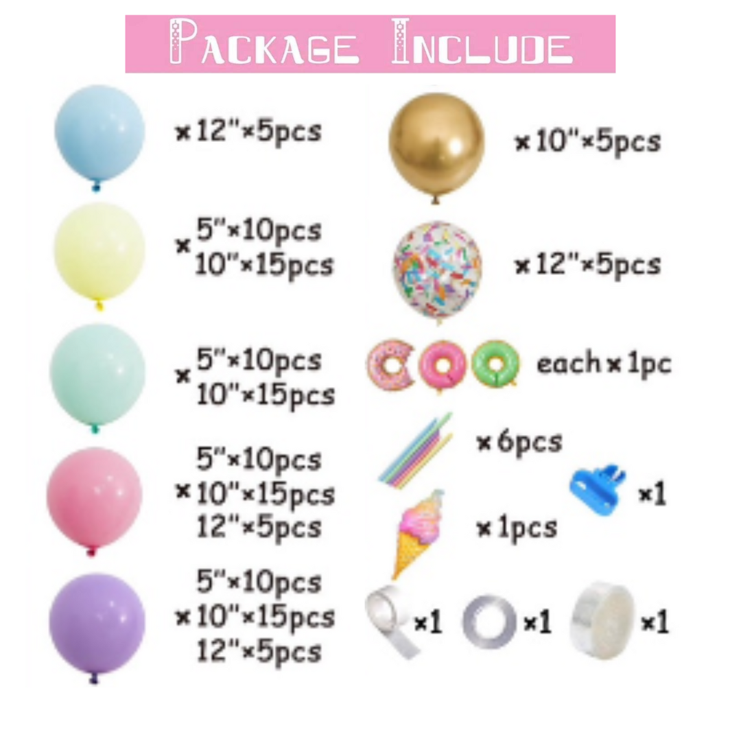 139pcs Pastel Colour Donut Candy Icecream Balloon Garland Arch Kit