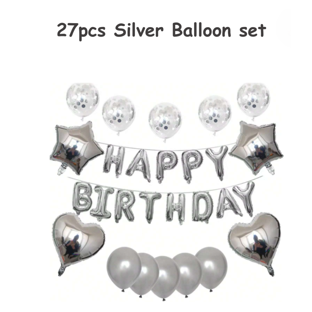 27pcs Silver Balloon Set