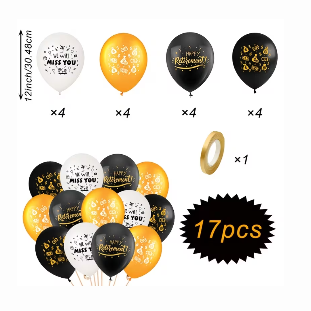 17pcs 12inch Happy Retirement, We Will Miss You Print Latex Balloon