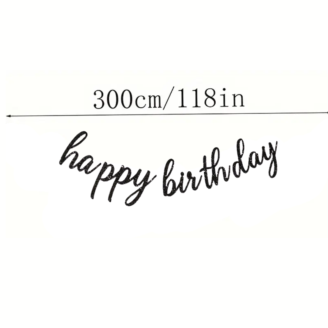 Glitter Happy Birthday Black Banner