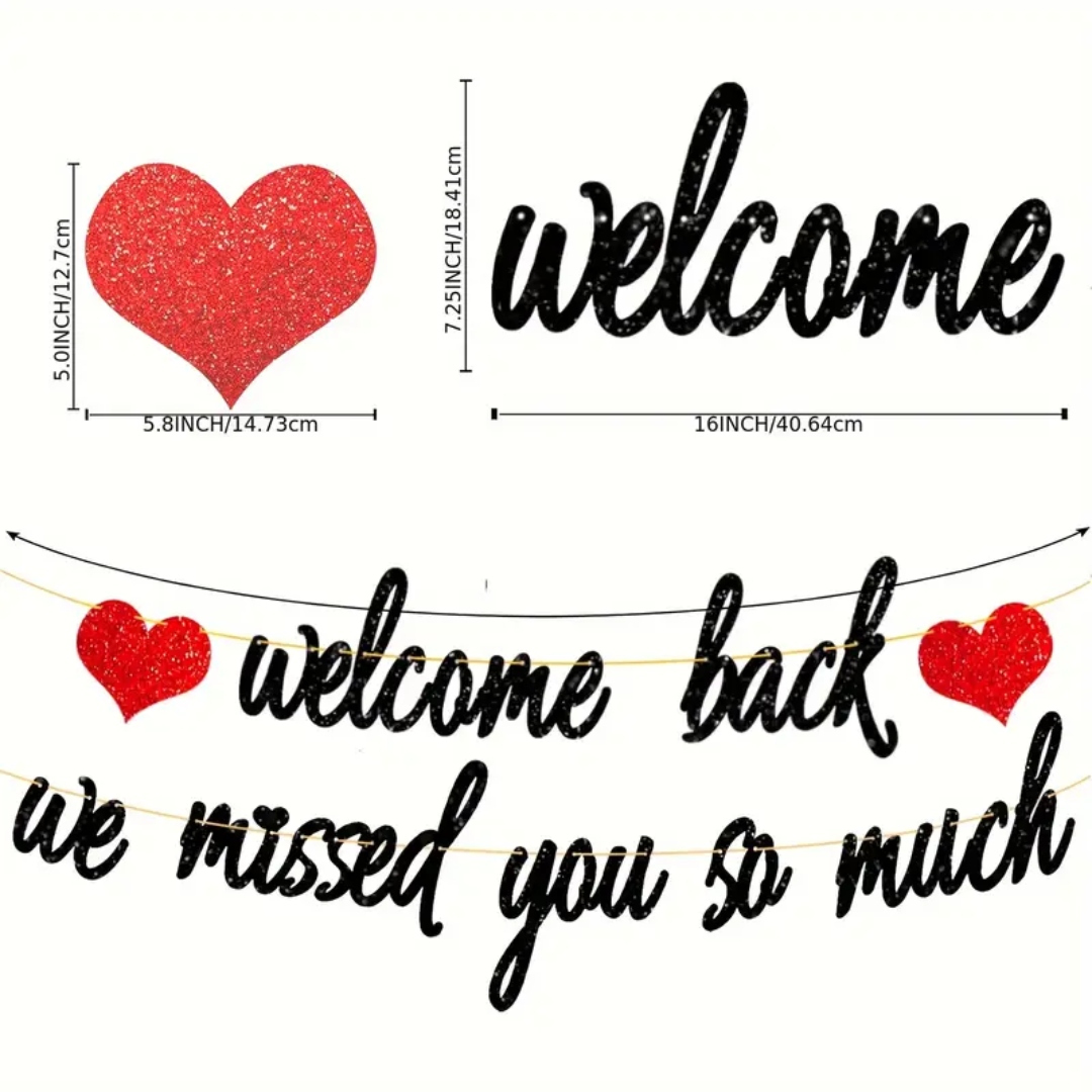 Black "Welcome Back We Missed You So Much" Glitter Banner