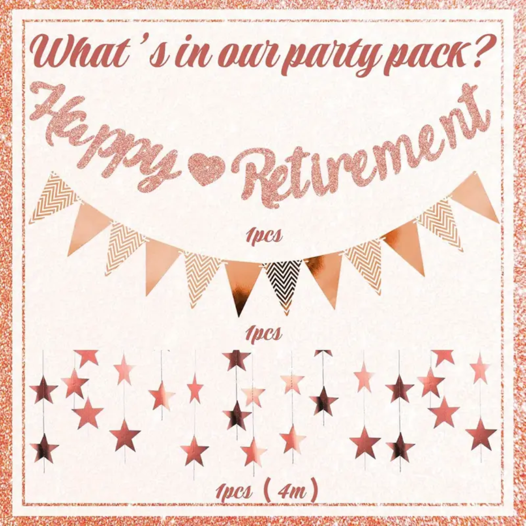 Happy Retirement Party Decorations, Banner, Triangle and Star Bunting