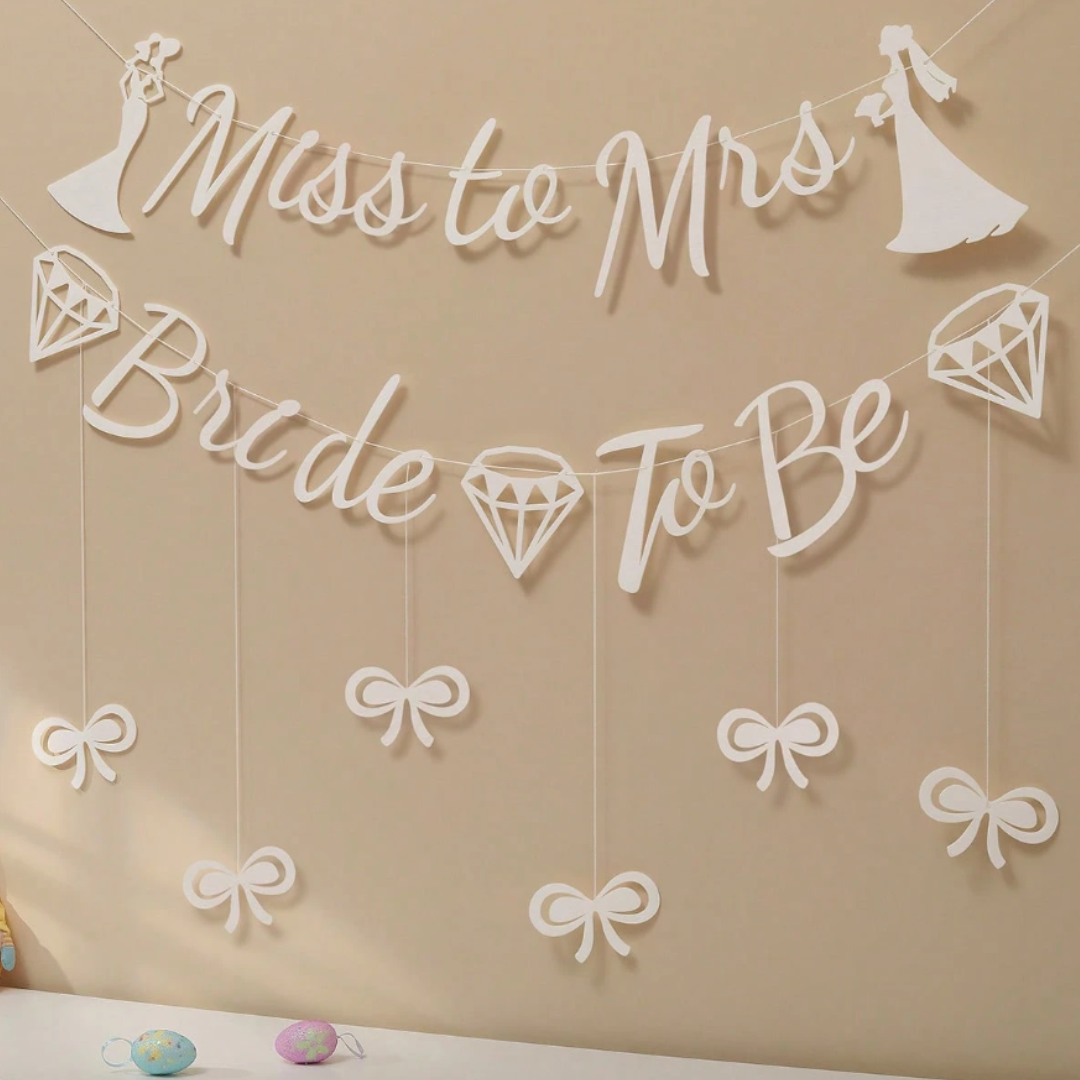 Miss to Mrs Bride to Be White Banner and Bow Bunting