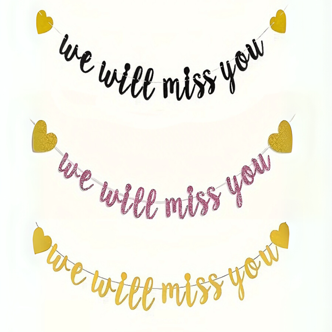 We Will Miss You Partydeko Set – Schwarz-Gold Hintergrund, Banner & Ballons Für Abschied, Ruhestand & Abschluss