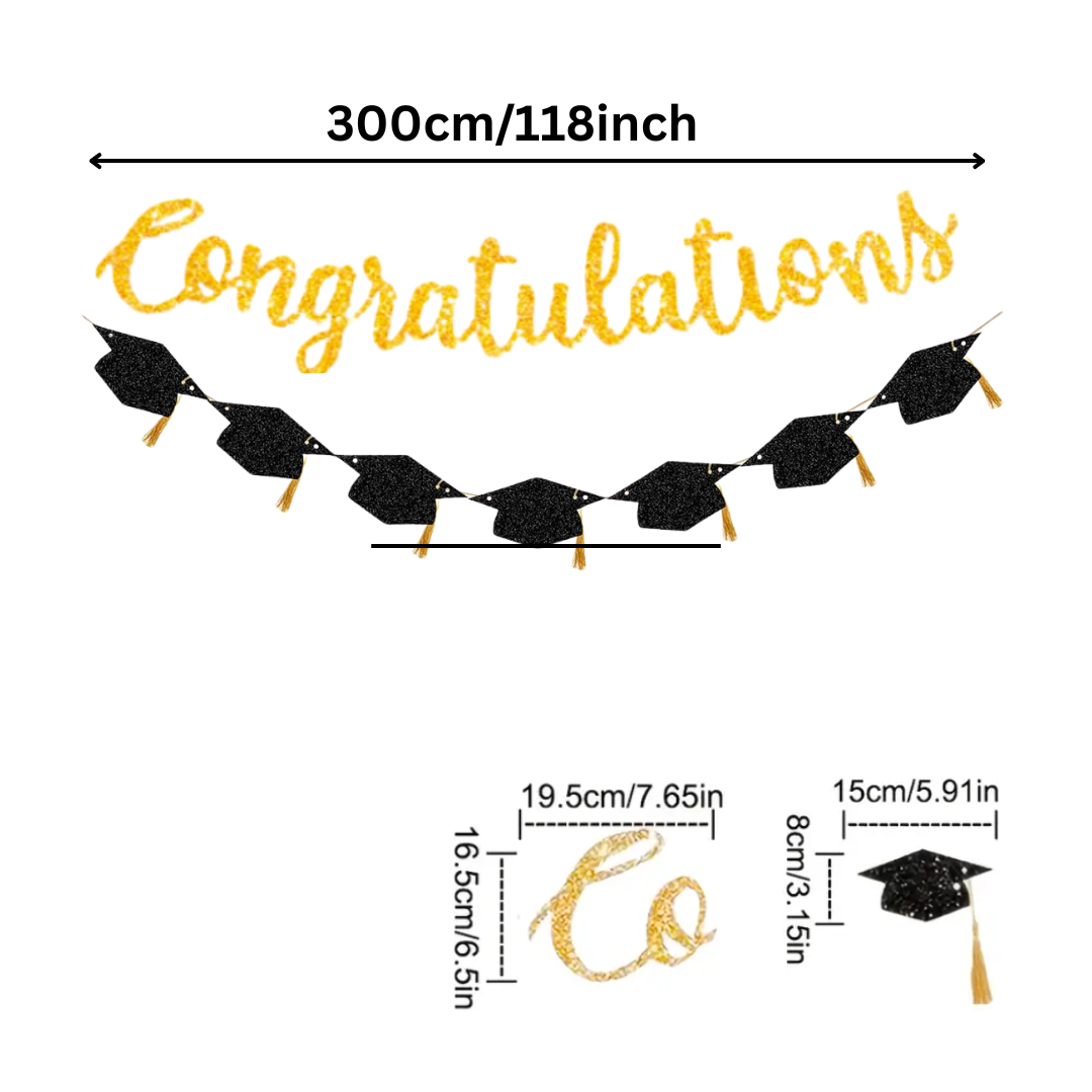 Black and gold Congratulations Graduation Banner