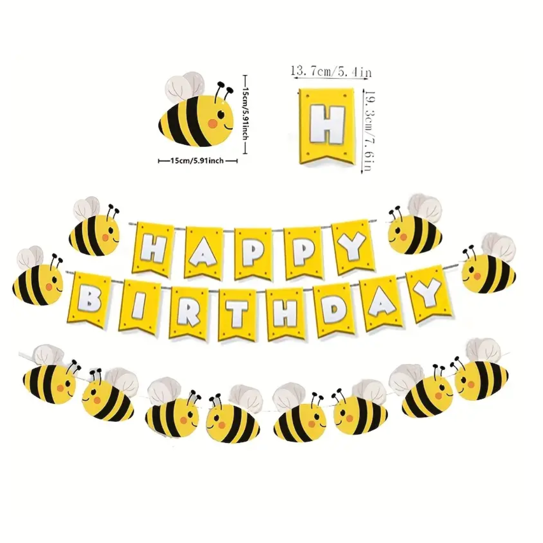 25pcs Bumble Bee Happy Birthday Banner and Bunting Decoration Set