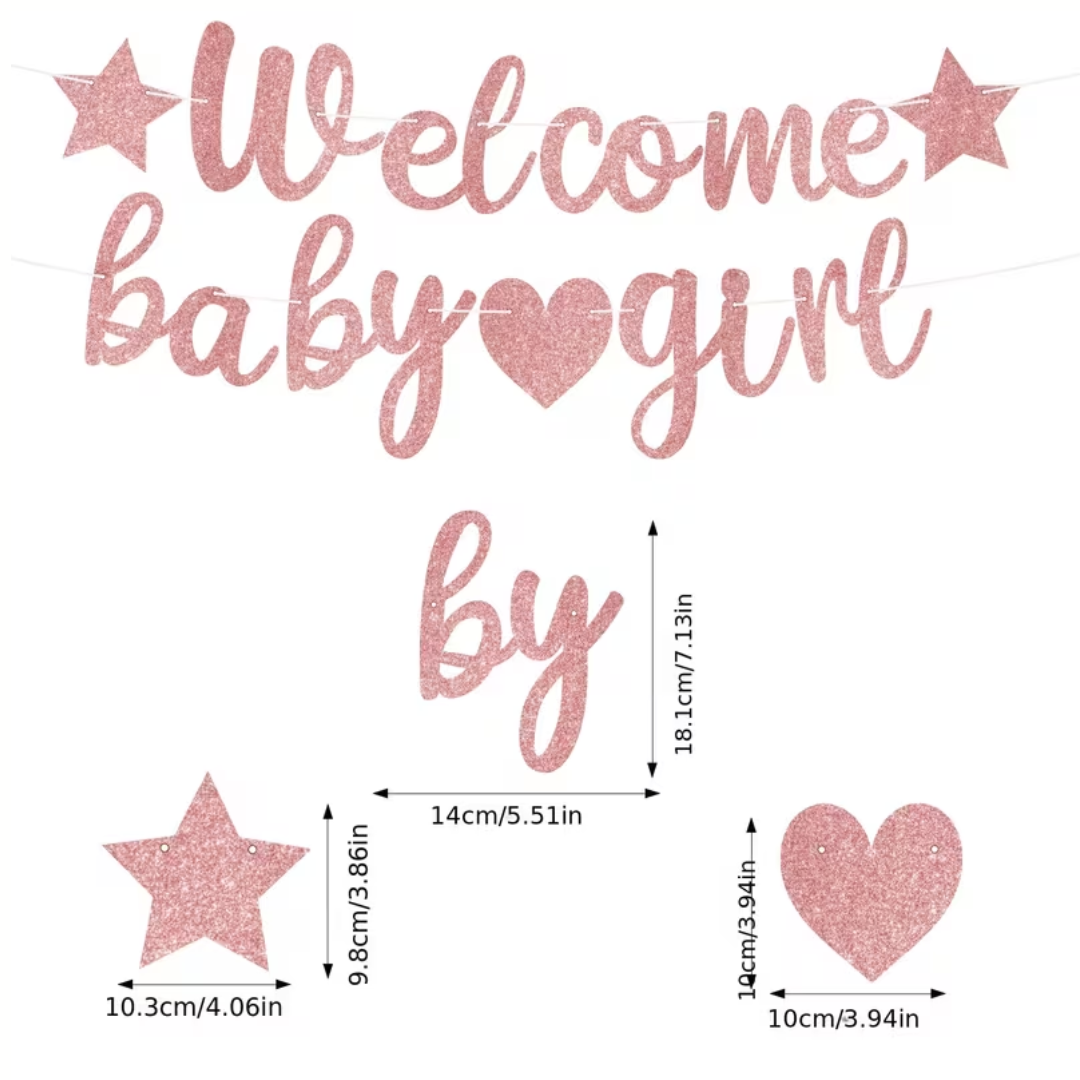 Welcome Baby Boy, Baby Girl Glitter Paper Banner