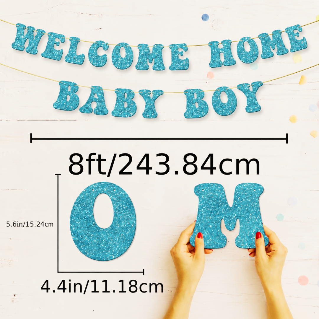 Blue Glitter Welcome Home Baby Boy Banner