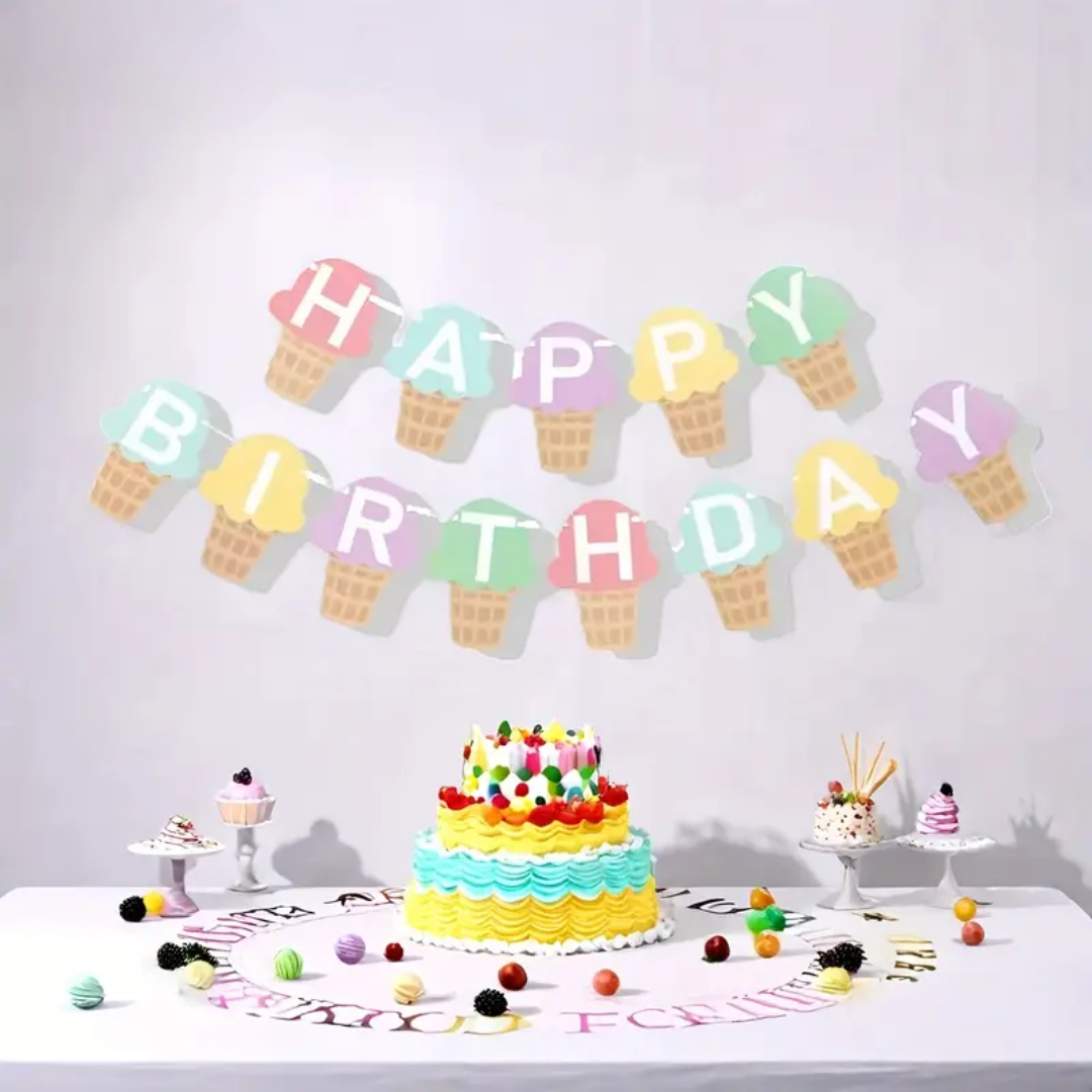 Ice Cream Theme Happy Birthday Banner
