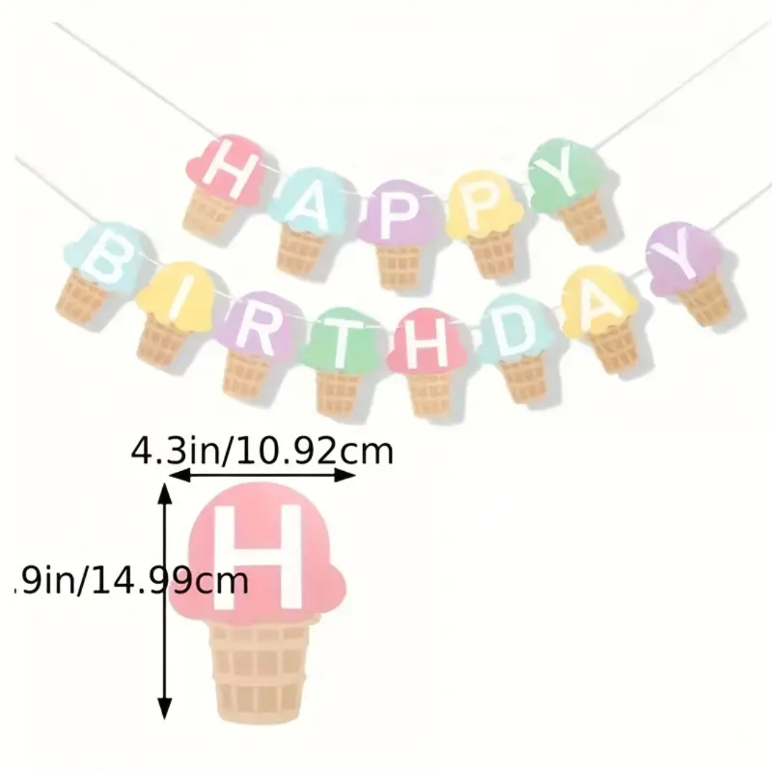 Ice Cream Theme Happy Birthday Banner
