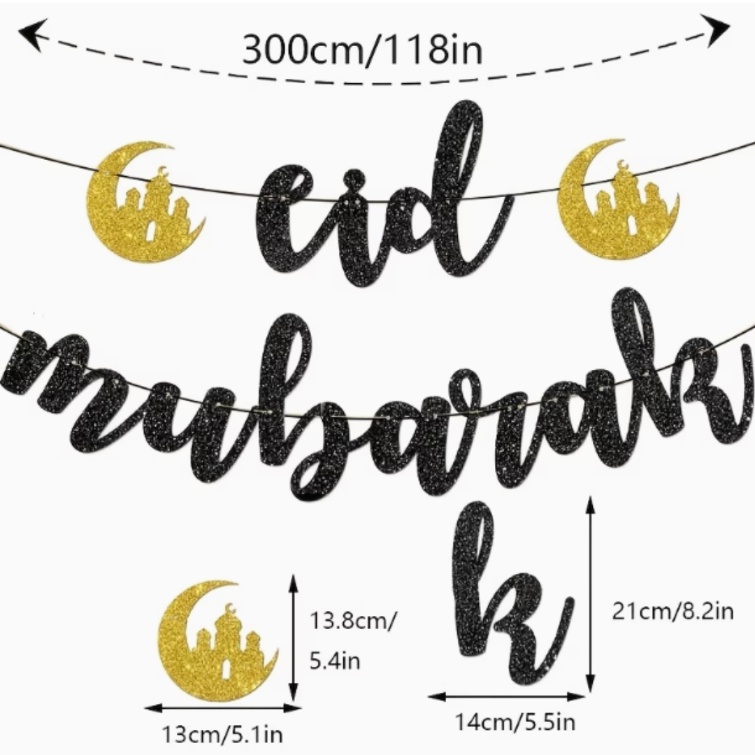 Black Glitter Eid Mubarak Banners