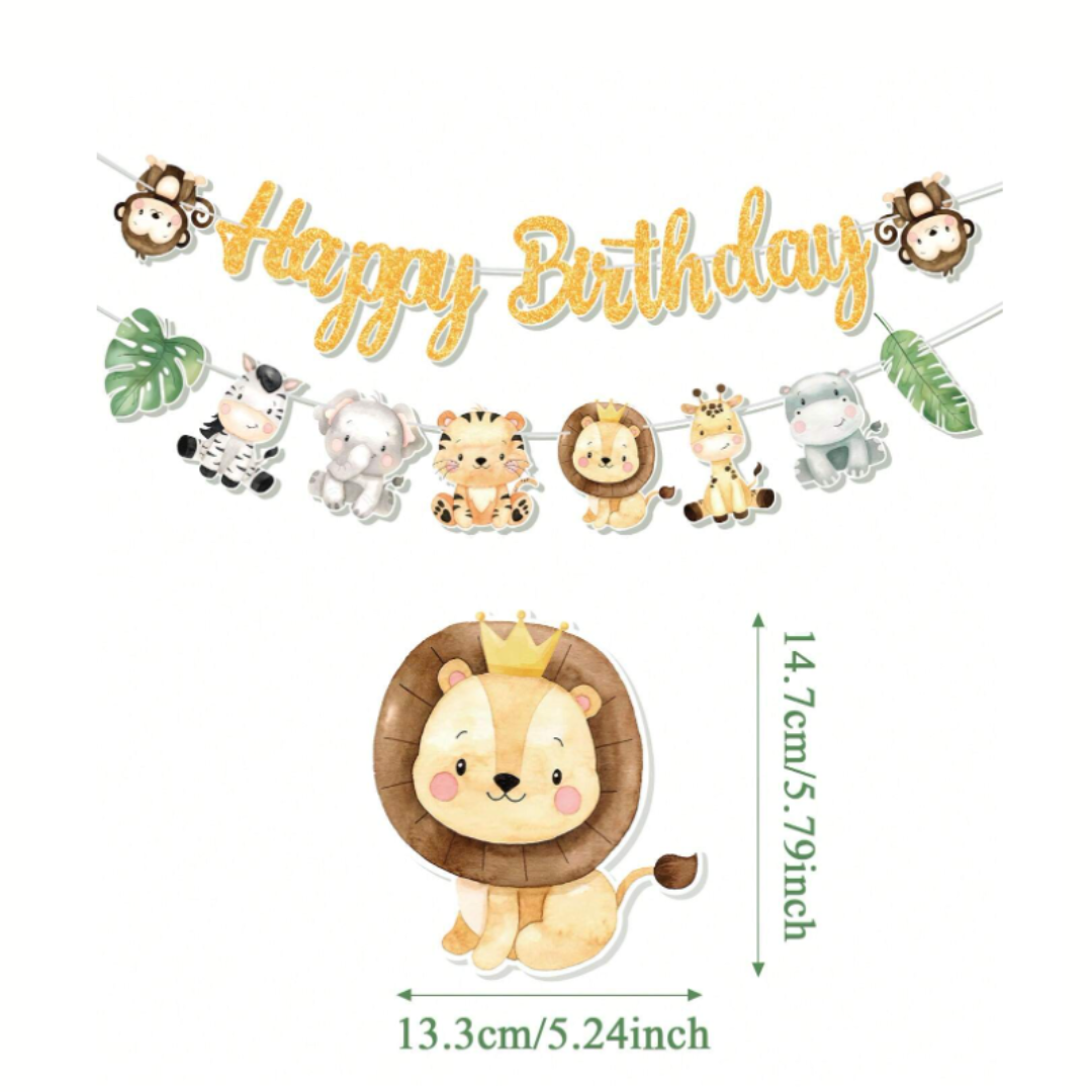 Jungle Animal Theme Happy Birthday Banner